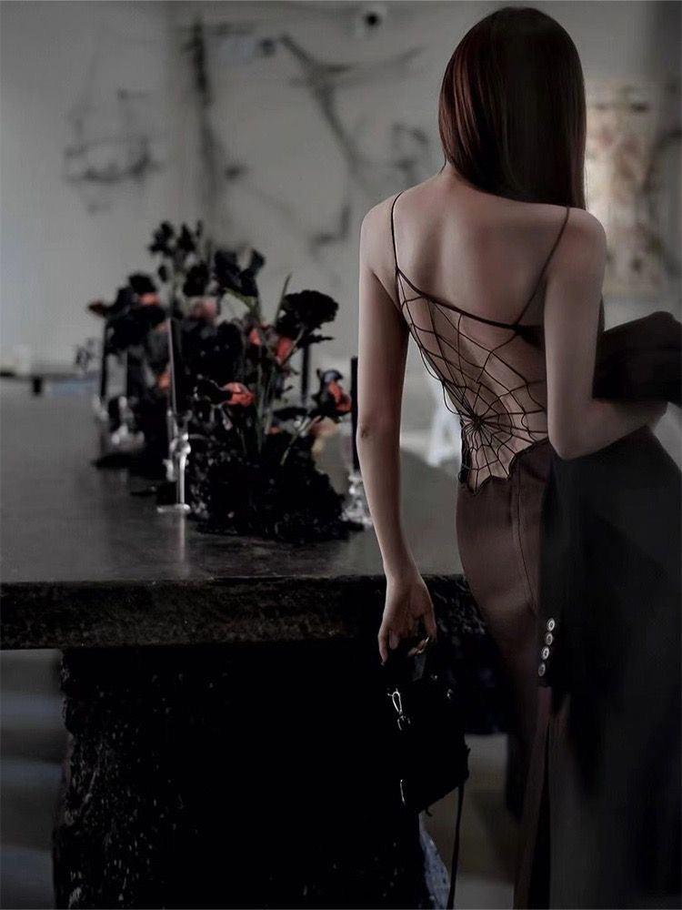 Gothic Sexy Brown Spider Web Dress