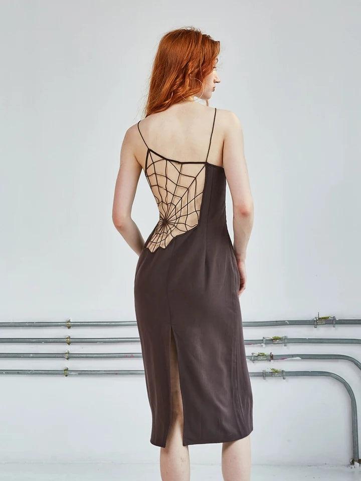 Gothic Sexy Brown Spider Web Dress