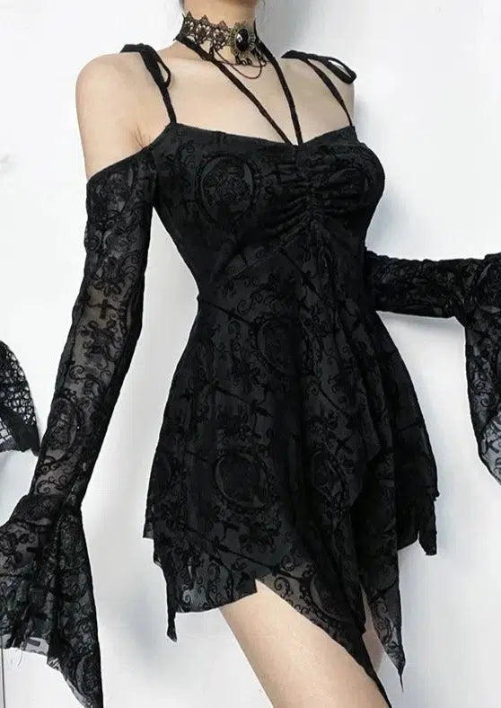 Asymmetric Hem Long Sleeve Dress