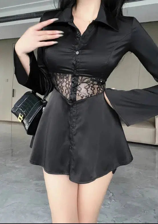 Black Silky Shirt Dress