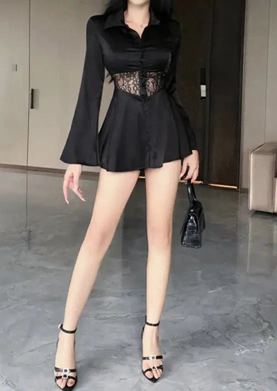 Black Silky Shirt Dress