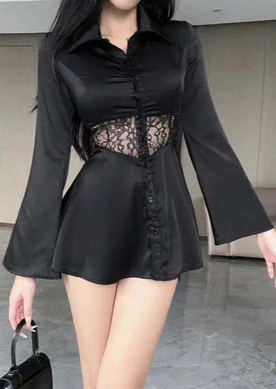 Black Silky Shirt Dress