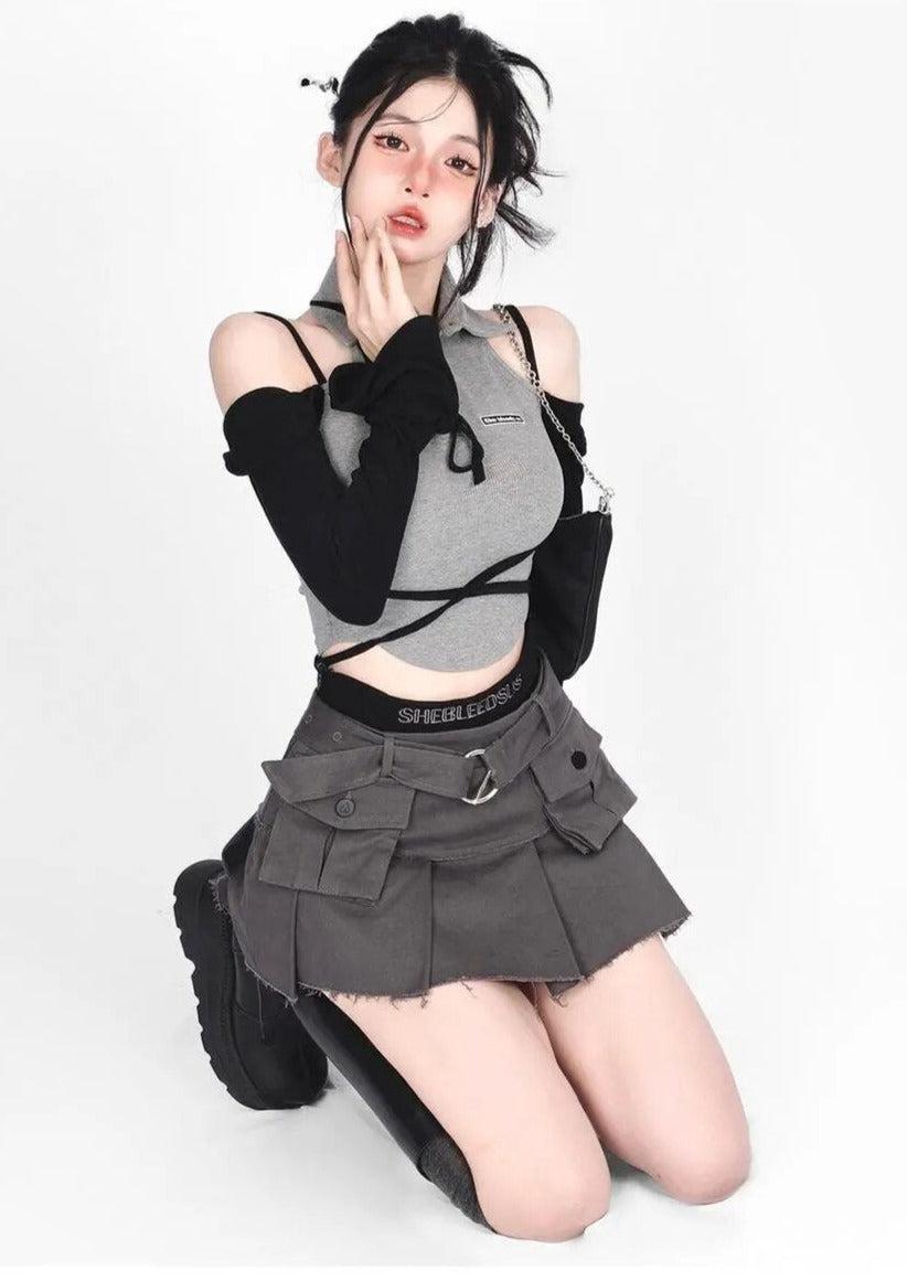 Mini Cargo Denim Skirt