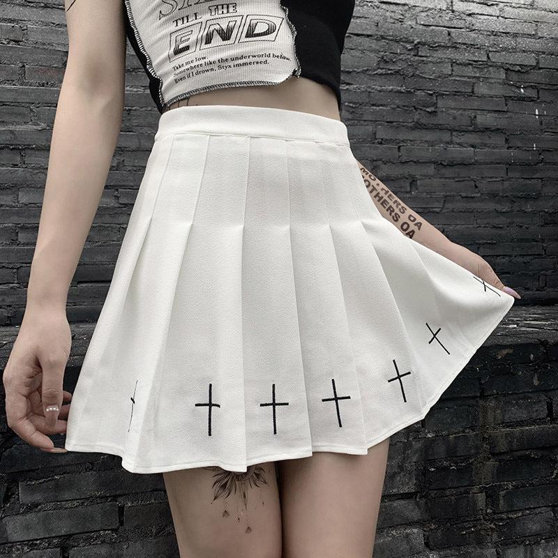 High Waist Pleated Black Skirt Gothic Style - Vellarmi