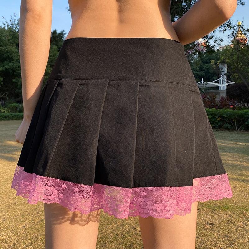 Cute Black Lace Mini Skirt - Vellarmi