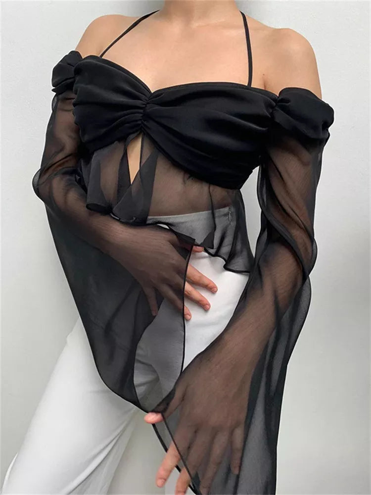Sexy Lace Solid Black Crop Top