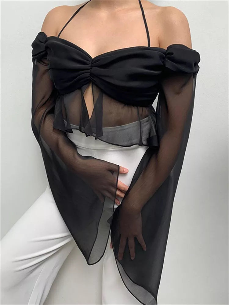Sexy Lace Solid Black Crop Top