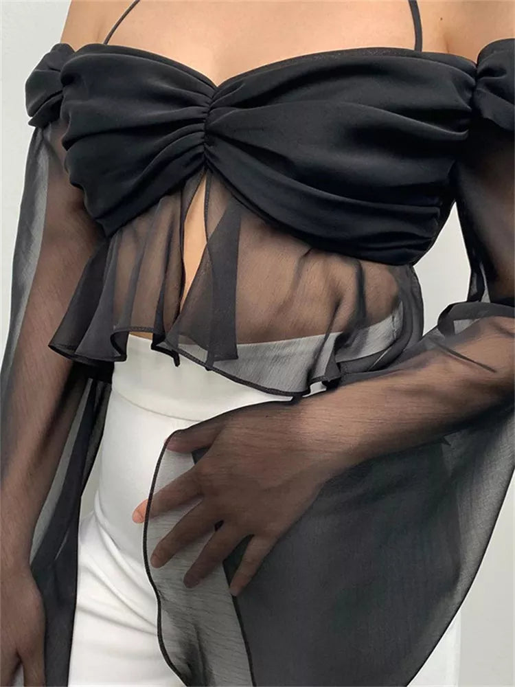 Sexy Lace Solid Black Crop Top