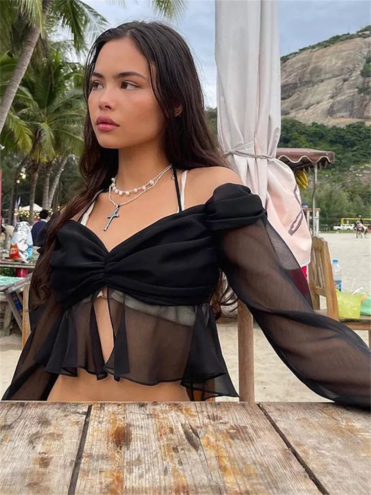Sexy Lace Solid Black Crop Top