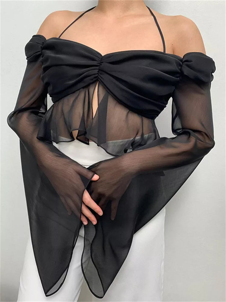 Sexy Lace Solid Black Crop Top