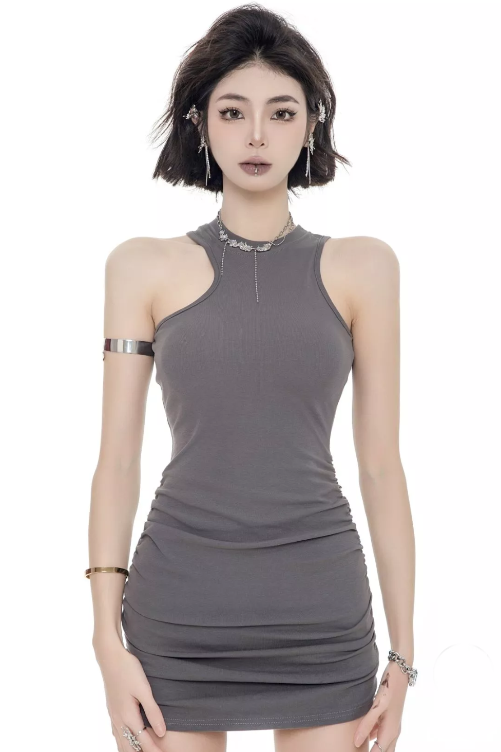 Retro Asymmetrical Bodycon Dress