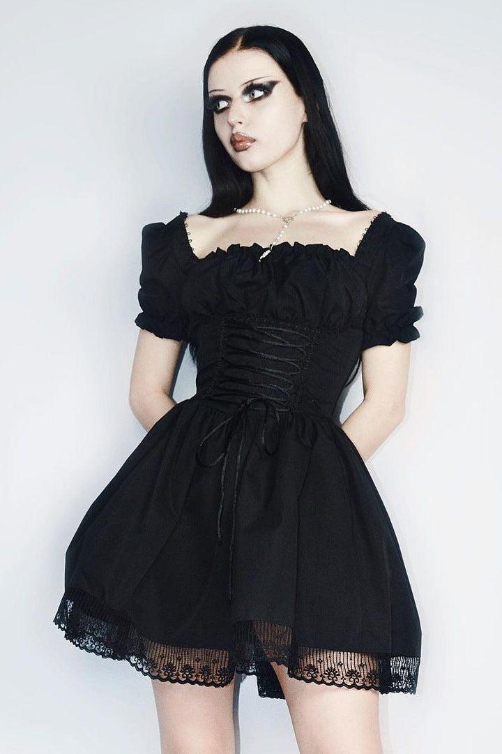 Sexy Goth Mini Black Lolita Fairy Core Dress Vellarmi Sexy Goth Mini Black Lolita Fairy Core Dress Vellarmi