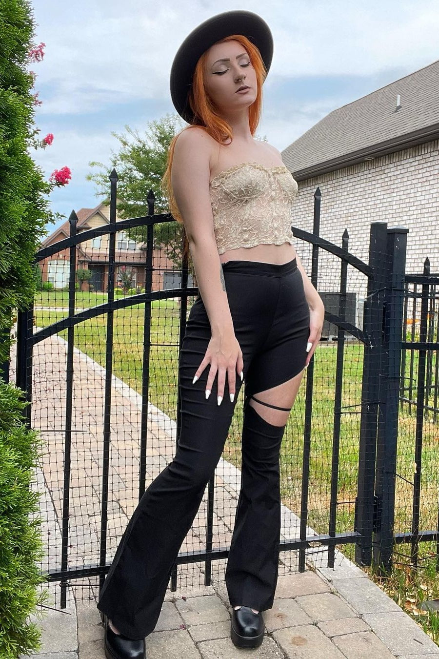 Hollow Out Flare Trousers