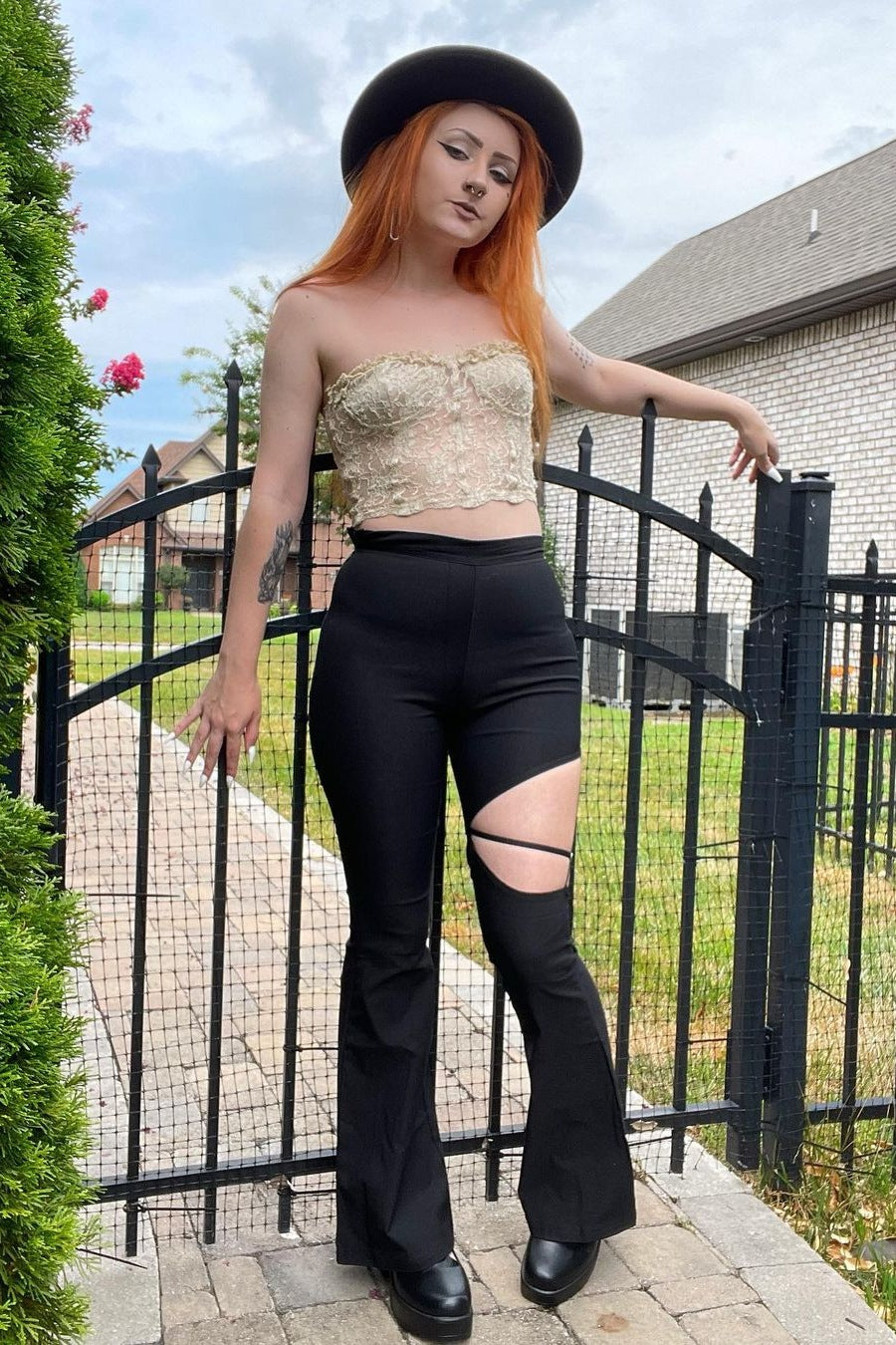 Hollow Out Flare Trousers