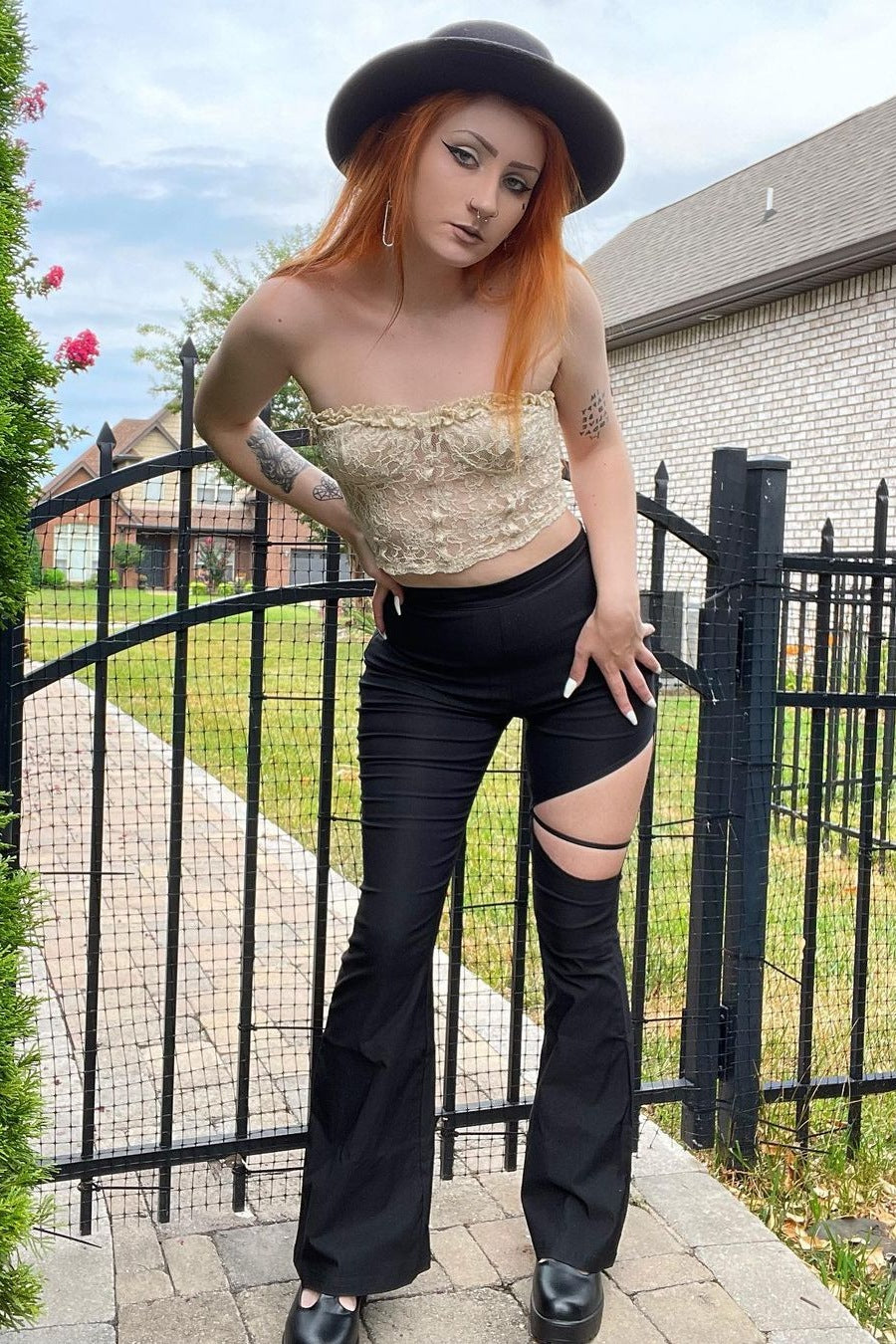 Hollow Out Flare Trousers