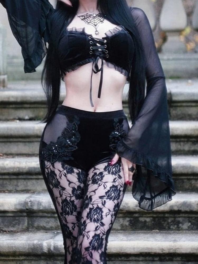 Dark Gothic Women'S Wide-Sleeved Crop Short Top