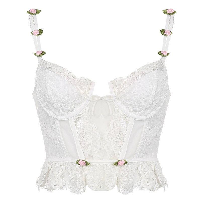 Flower Appliques Lace Crop Top