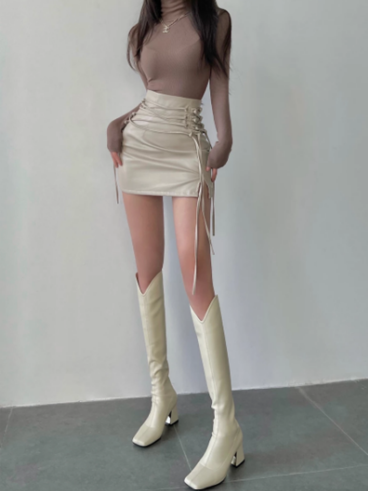 Black Sexy High Waist Leather Skirt