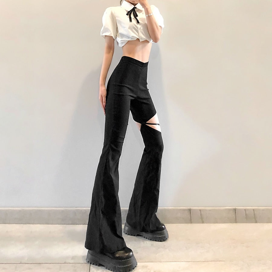 Hollow Out Flare Trousers