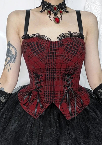 Red Plaid Tank Corset Top