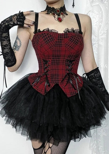 Red Plaid Tank Corset Top