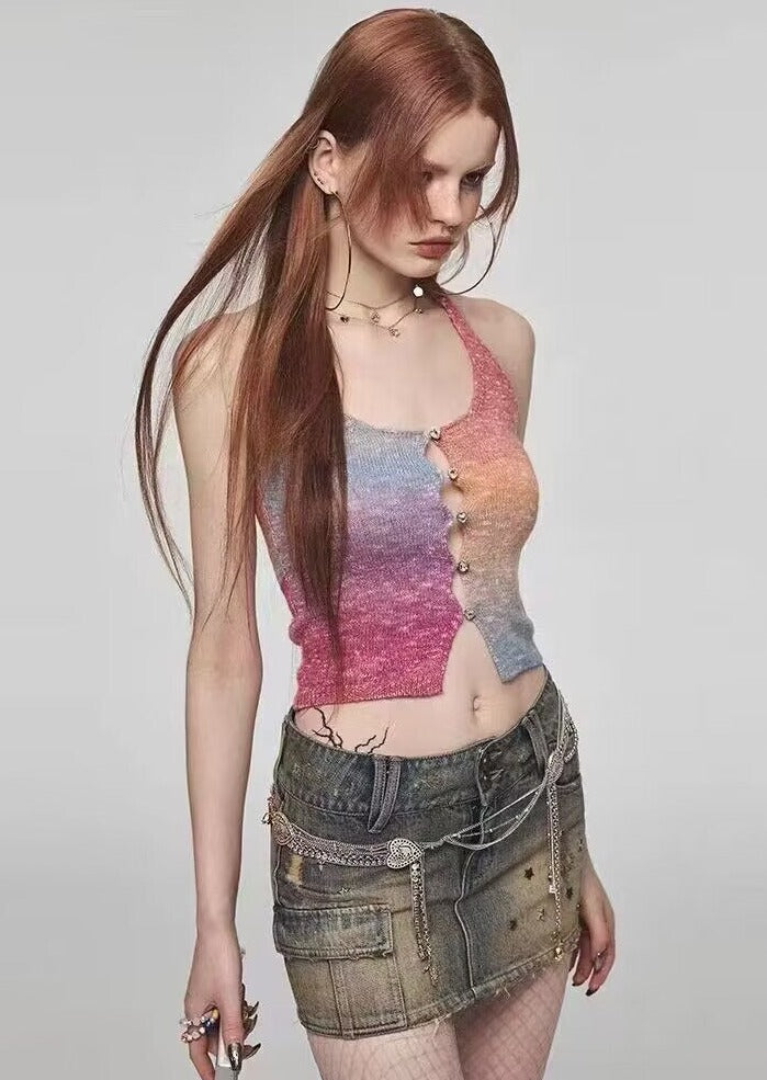 Colorful Rainbow Halter Top