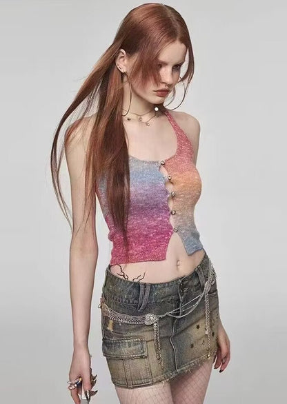 Colorful Rainbow Halter Top