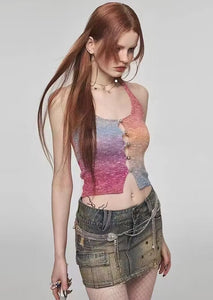 Colorful Rainbow Halter Top