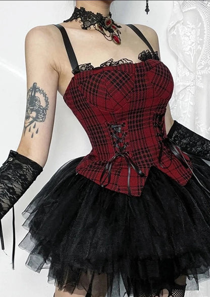 Red Plaid Tank Corset Top