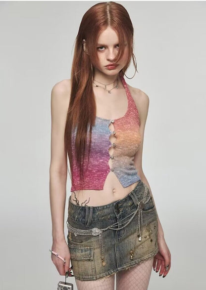Colorful Rainbow Halter Top