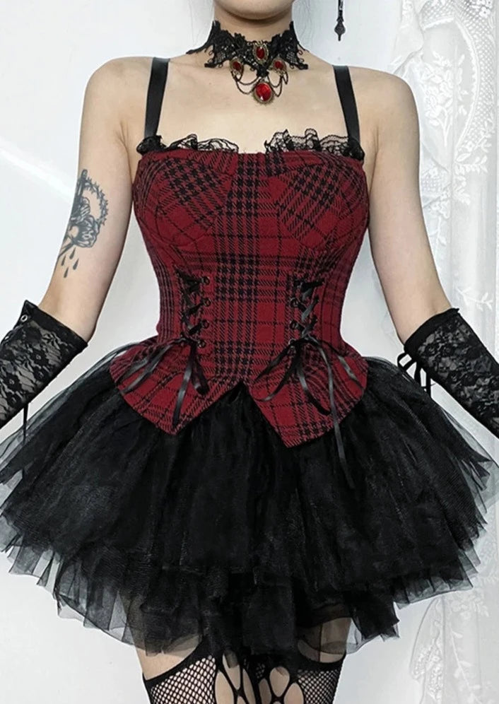Red Plaid Tank Corset Top