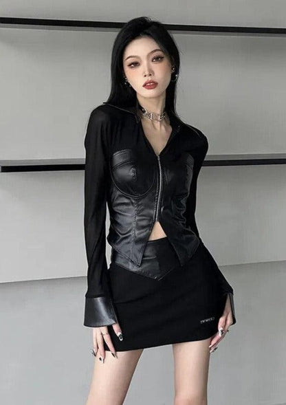 Shirt Skirt Leather Two Piece Set