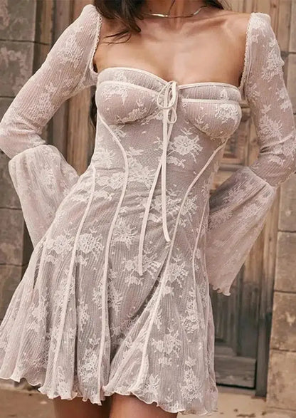 Backless Long Flare Sleeve Dress