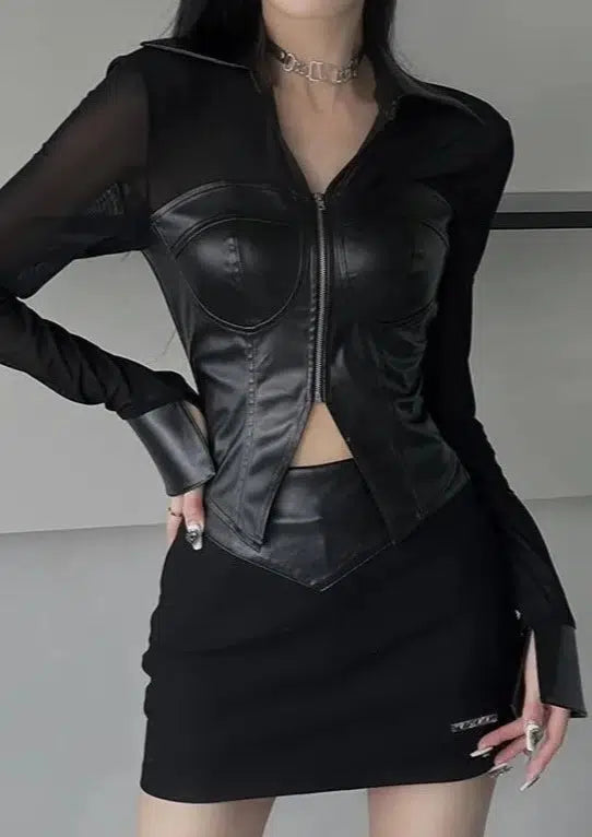 Shirt Skirt Leather Two Piece Set