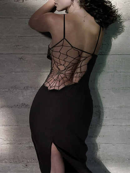 Gothic Sexy Brown Spider Web Dress