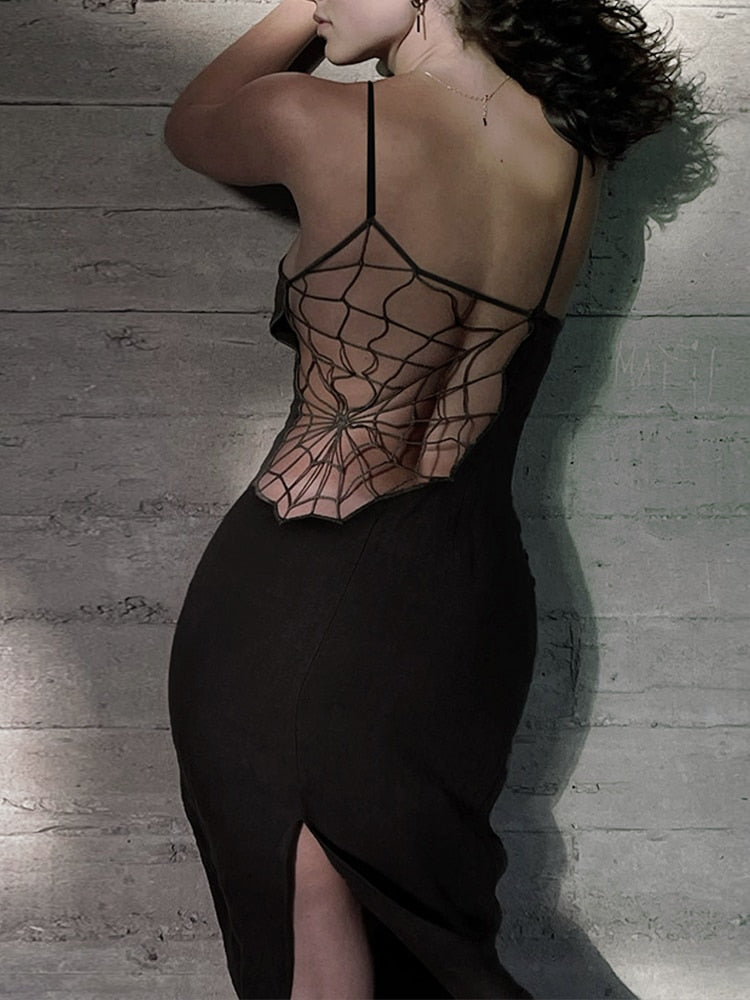 Gothic Sexy Black Spider Web Dress
