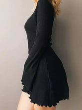Load image into Gallery viewer, Casual Frill Long Sleeve Black Dress
