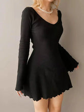 Load image into Gallery viewer, Casual Frill Long Sleeve Black Dress
