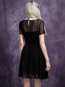 Goth Dark Mesh Bat-Neck Dress