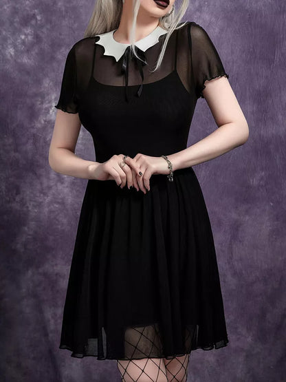 Goth Dark Mesh Bat-Neck Dress