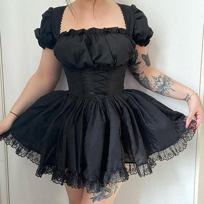 Sexy Goth Black Mini Dress - Vellarmi