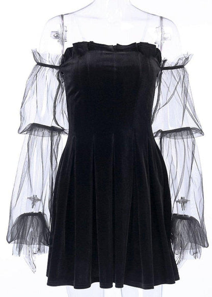 Chic Goth Vintage Style Pleated Dress - Vellarmi