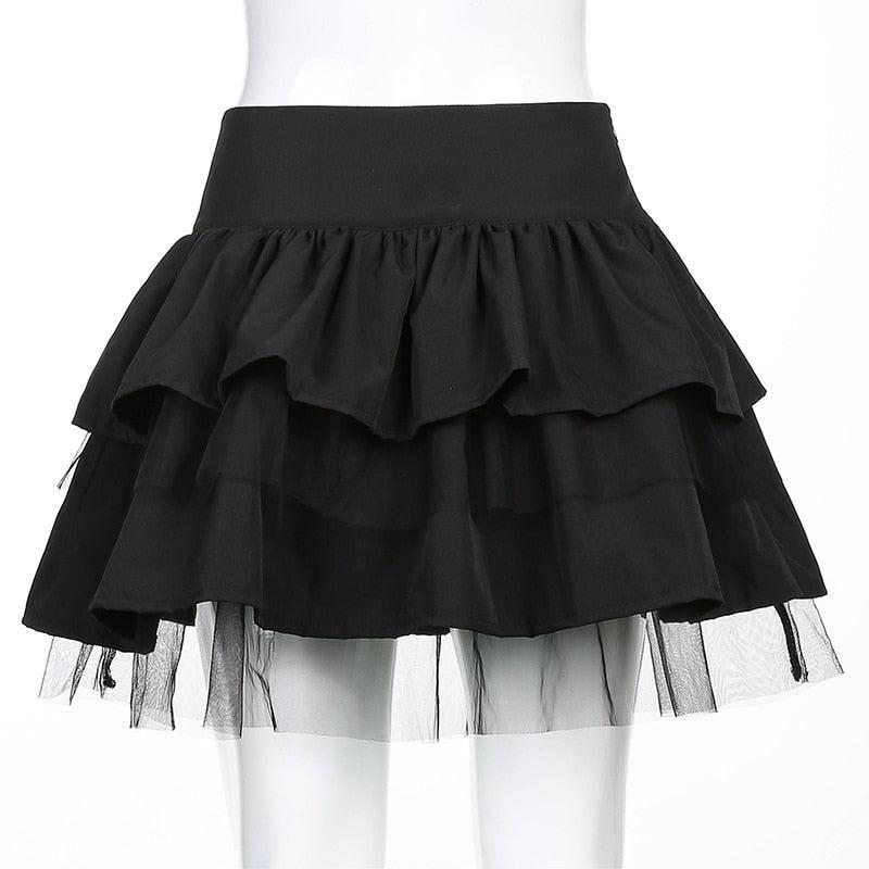 Dark Gothic Lace Up Skirt - Vellarmi