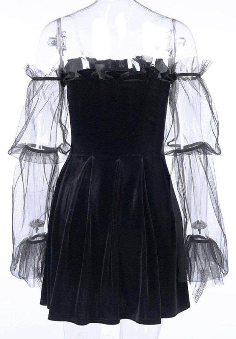 Chic Goth Vintage Style Pleated Dress - Vellarmi