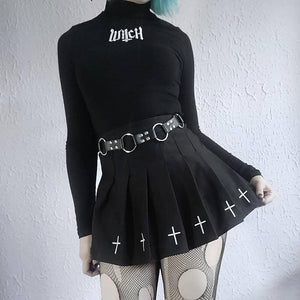 High Waist Pleated Black Skirt Gothic Style - Vellarmi