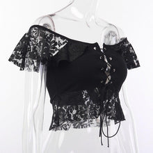 Load image into Gallery viewer, Sexy Lace Bandage Off The Shoulder Crop Top - Vellarmi
