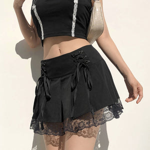 Cute Black Lace Mini Skirt - Vellarmi