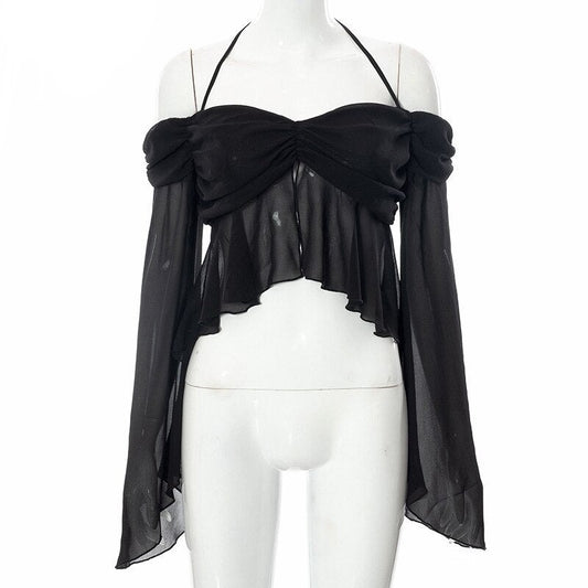 Sexy Lace Solid Black Crop Top