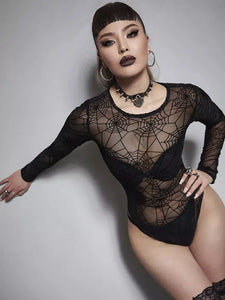 Gothic Spider Web Long Sleeve  Bodycon