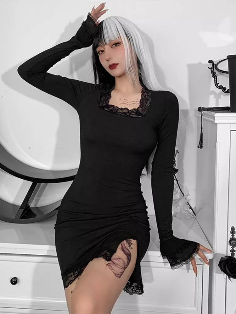 Goth Sexy Lace Trim Dress